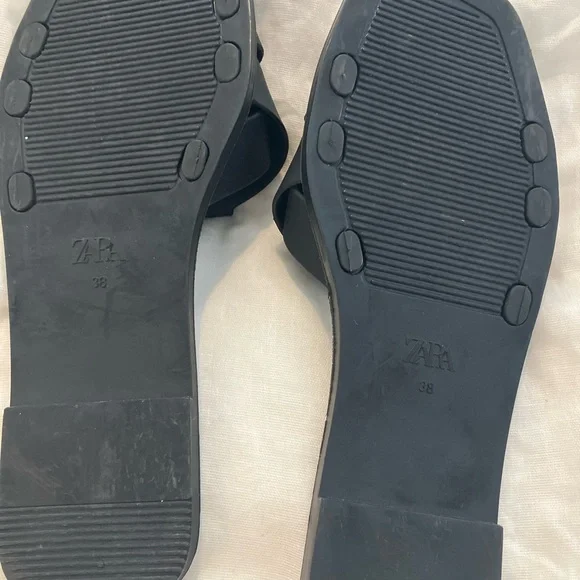 Zara Matte Black Rubber Woven Strap Slide Sandals 38/8.5 NEW - Picture 3 of 6